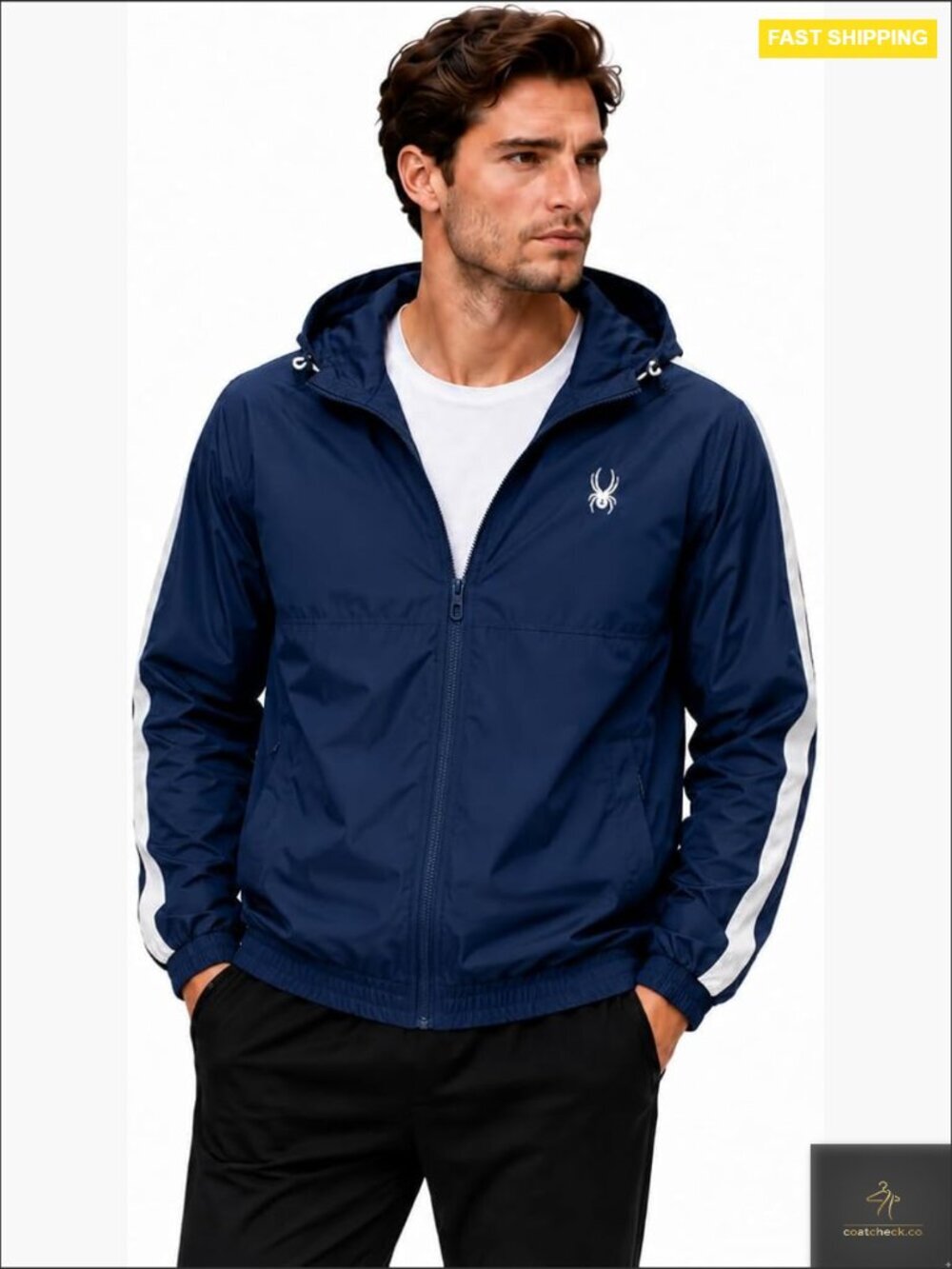 Lightweight Water Resistant Zip Up Hooded Windbreaker Jacket for Men